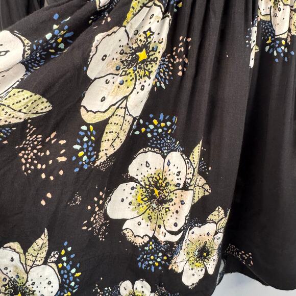 Free People XS Tuscan Dreams Boho Tunic Top Black Printed Faux Wrap Festival EUC - Picture 6 of 8